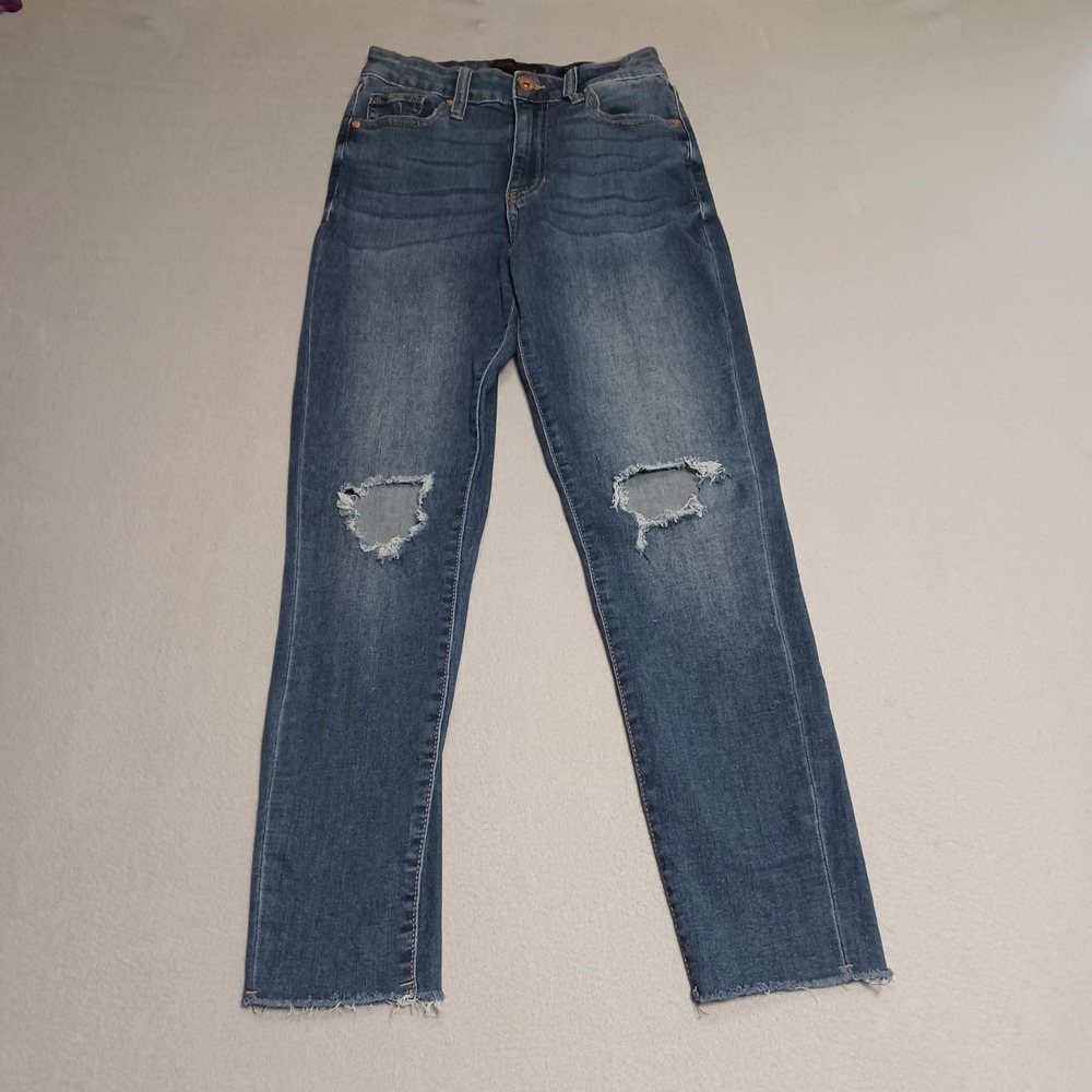 Kendall +‎ Kylie Jeans Womens 5/27 Blue Far and Away Contour High Rise Knee Raw